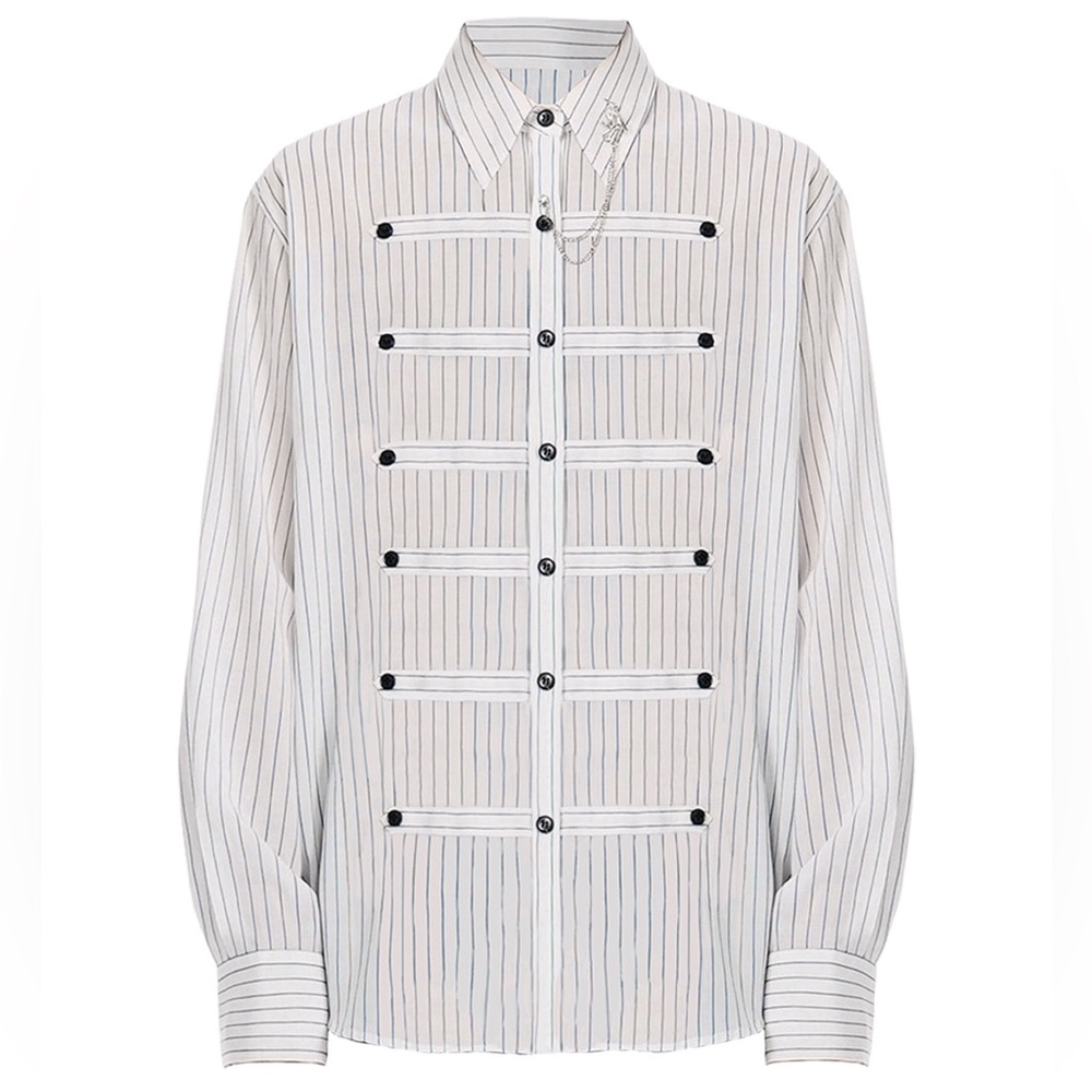 OIPWORD | Courtly Multi-Strap Pinstriped Shirt